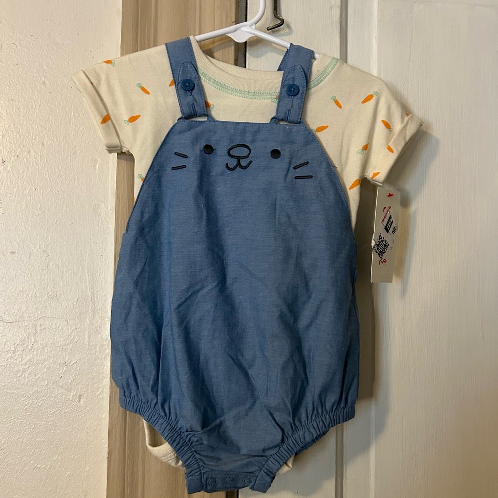 Cat & Jack Blue Overalls with Cute Face Design